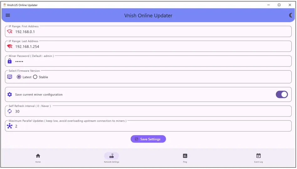 Network Settings Button