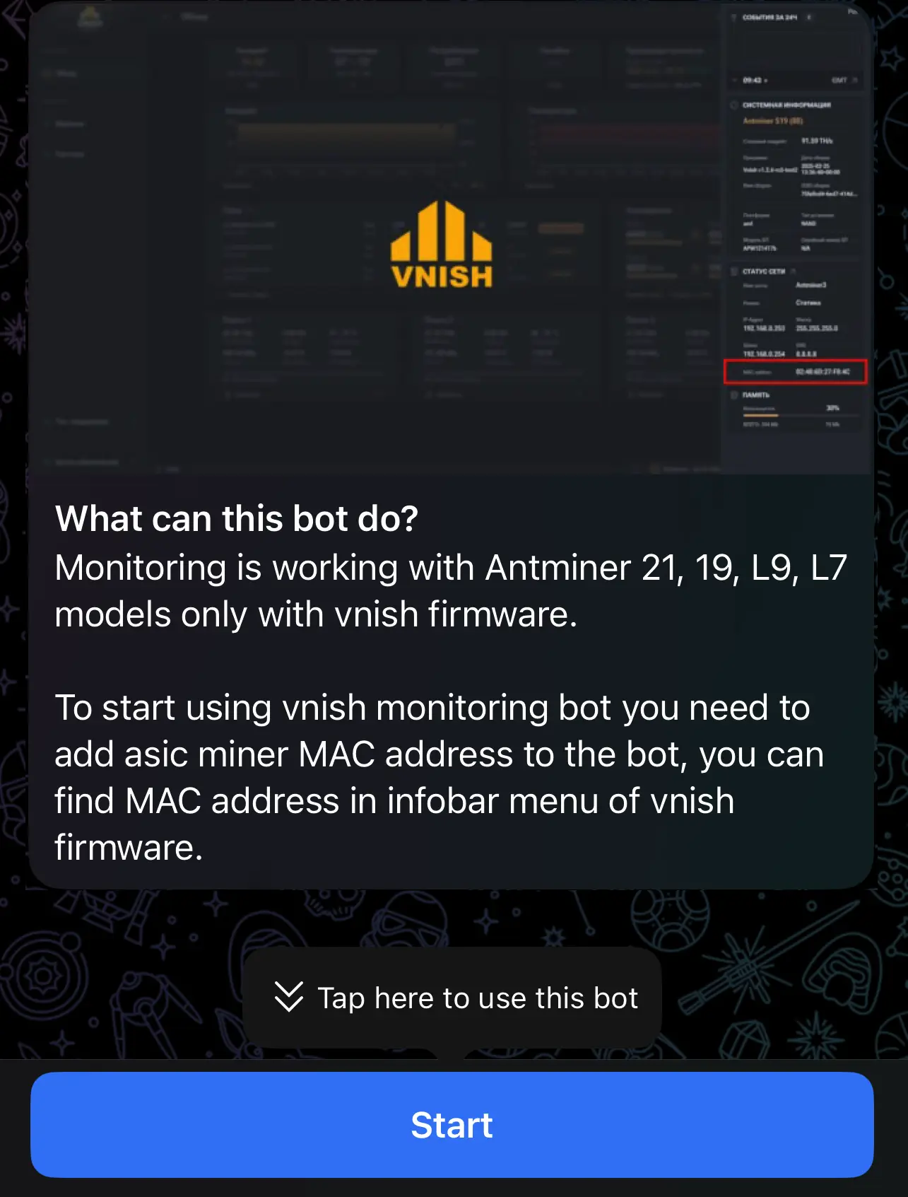 Adding a miner in Vnish bot