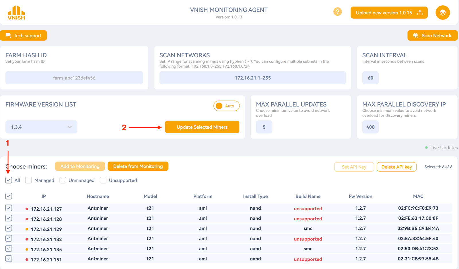 Update Vnish Firmware using Agent 8 2