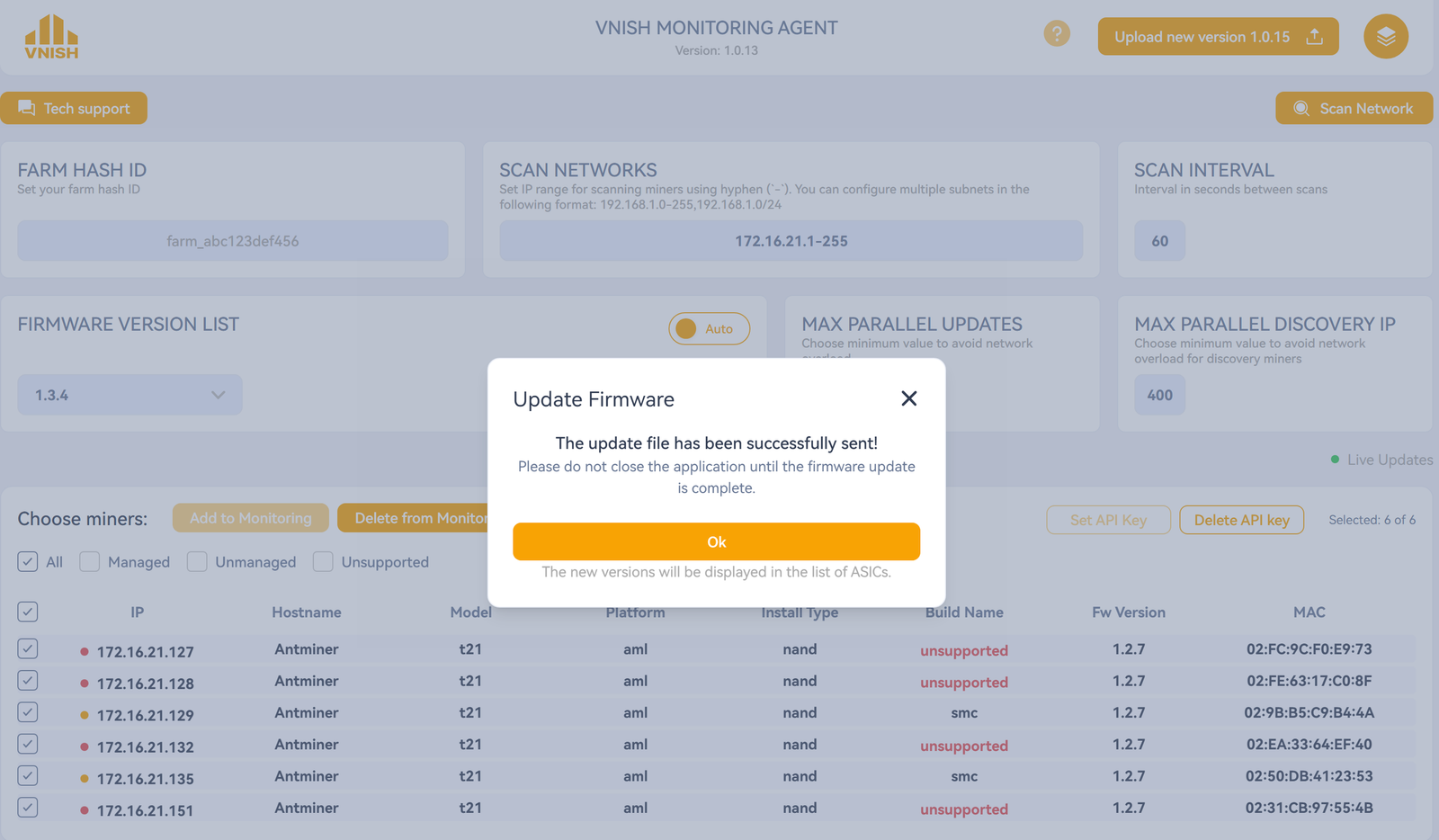 Update Vnish Firmware using Agent 9 3